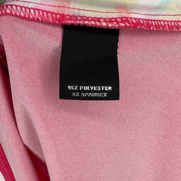 Slim Factor Investments Ruched Ruffle Sleeve Shirt Plus Size 1X Pink Green - Picture 7 of 7